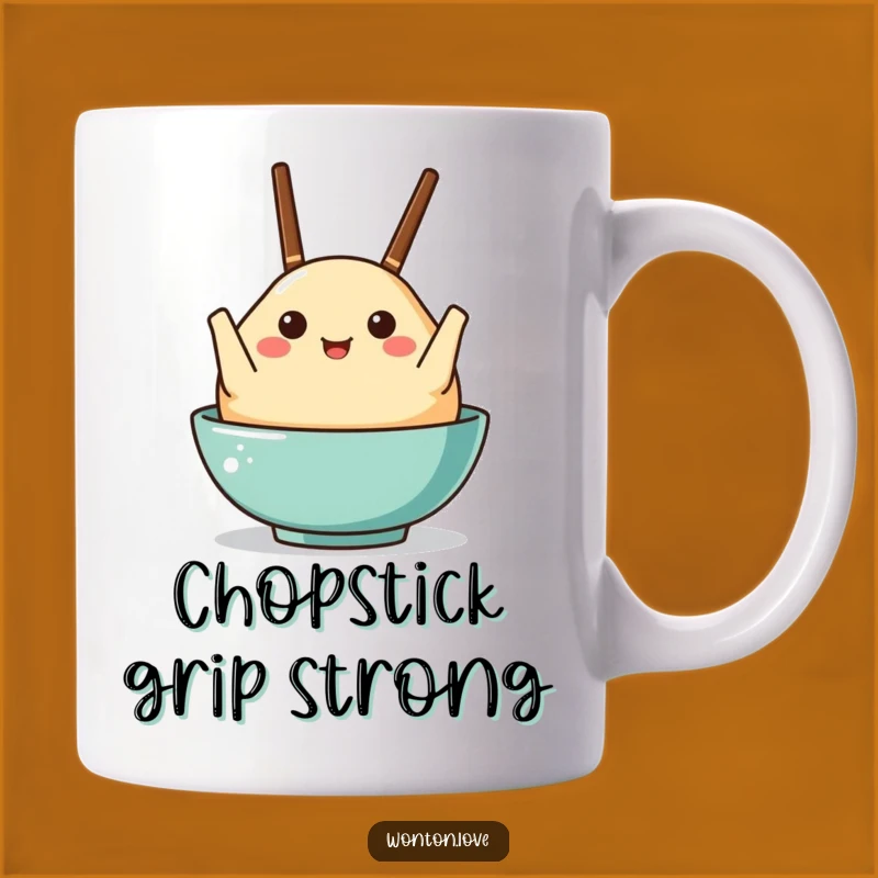 Funny Chopstick Wonton Mug: Adorable Character Holding Utensils for Foodies