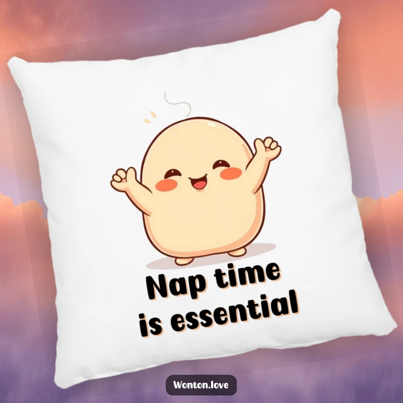Funny Steamed Bun Pillow featuring a cheerful steamed bao character with round doughy arms giving a friendly wave.