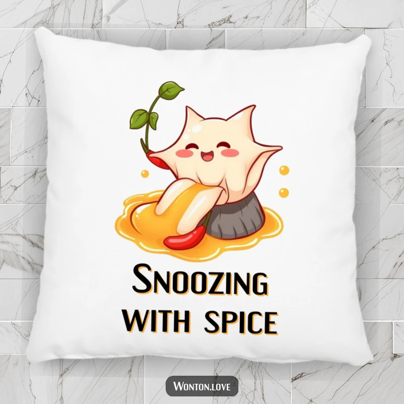 Funny Wonton Chili Oil Pillow with a wonton sliding down chili oil, perfect for cozying up.