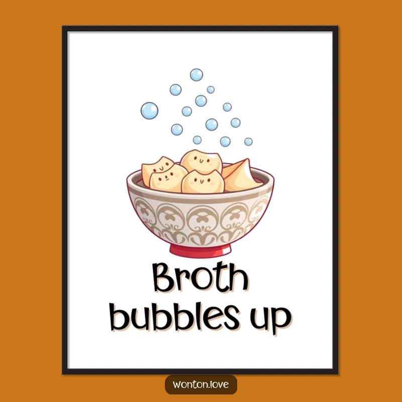 Funny Wonton Steam Digital Print: Whimsical Wonton Bowl Artwork for Instant Decor