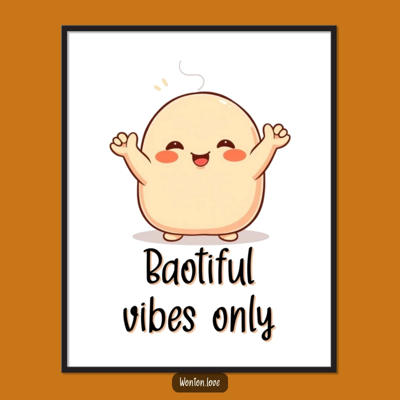 Funny Steamed Bun Digital Art: Waving Bao - Instant Cheerful Wall Decor!