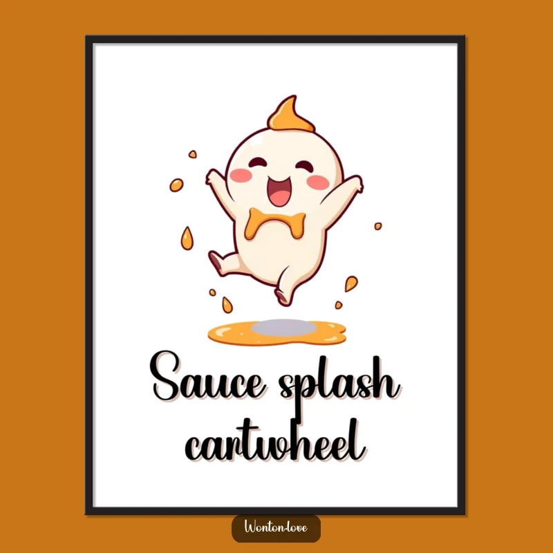 Funny Wonton Cartwheel Digital Art: Instant Splashy Decor for Food Lovers