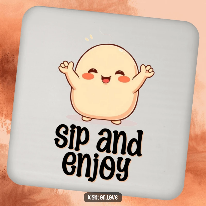 Funny Steamed Bun Coasters featuring a smiling bao character waving, protecting your tables with charm.