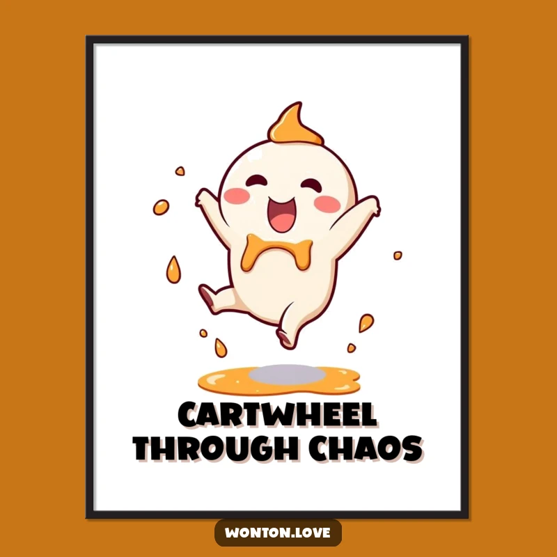 Funny Wonton Cartwheel Poster: Vibrant Art with Splashy, Joyful Energy