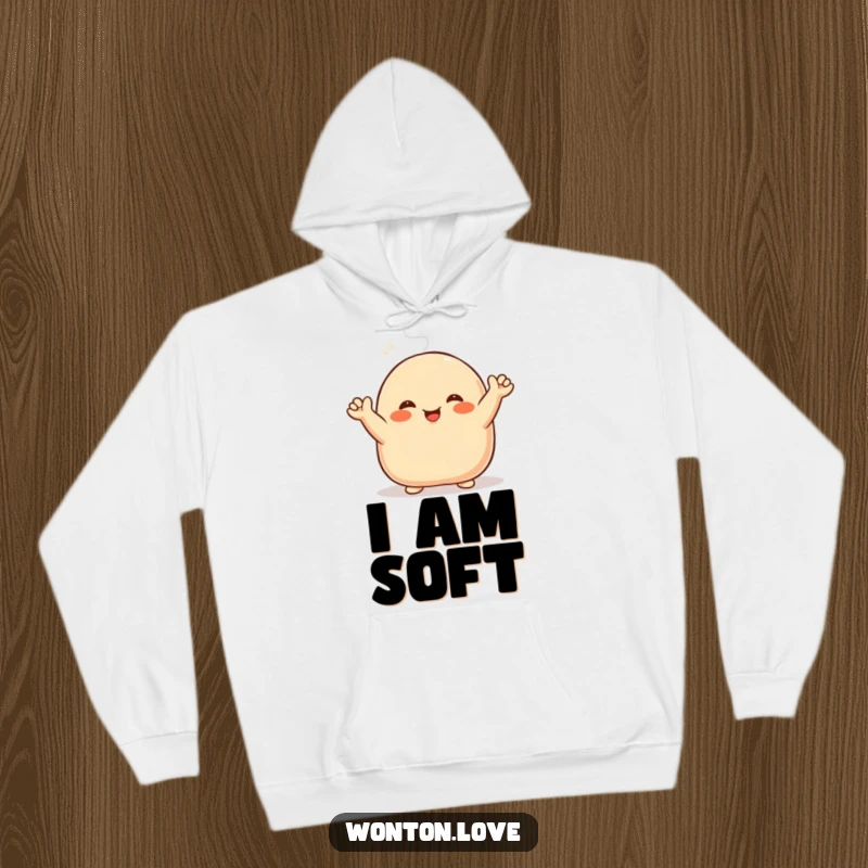 Funny Steamed Bun Hoodie featuring a happy steamed bao character with plump doughy arms in a welcoming wave.