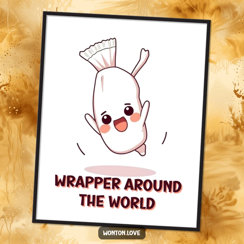 Funny Free Printable Wall Art: An excited wonton wrapper energetically doing a somersault with flair.