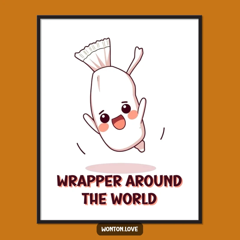 Free Printable Wall Art: Funny Wonton Wrapper Somersault, Downloadable Decor for Playful Spaces