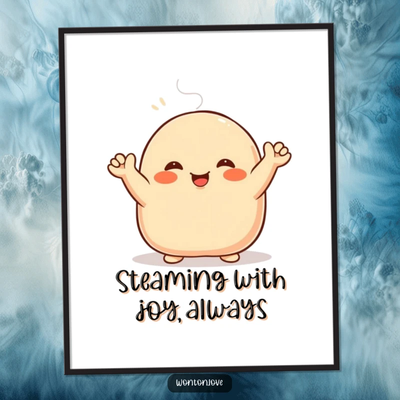 Funny Free Printable Wall Art: A cheerful steamed bun waving enthusiastically, bringing a playful vibe to any space.