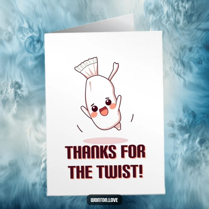 Funny Free Printable Thank You Card: An excited wonton wrapper doing a somersault, expressing thanks.