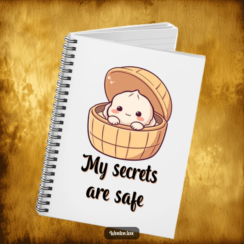 Funny Shy Dumpling Notebook featuring a shy baozi peeking from a steamer, ready for your writings.