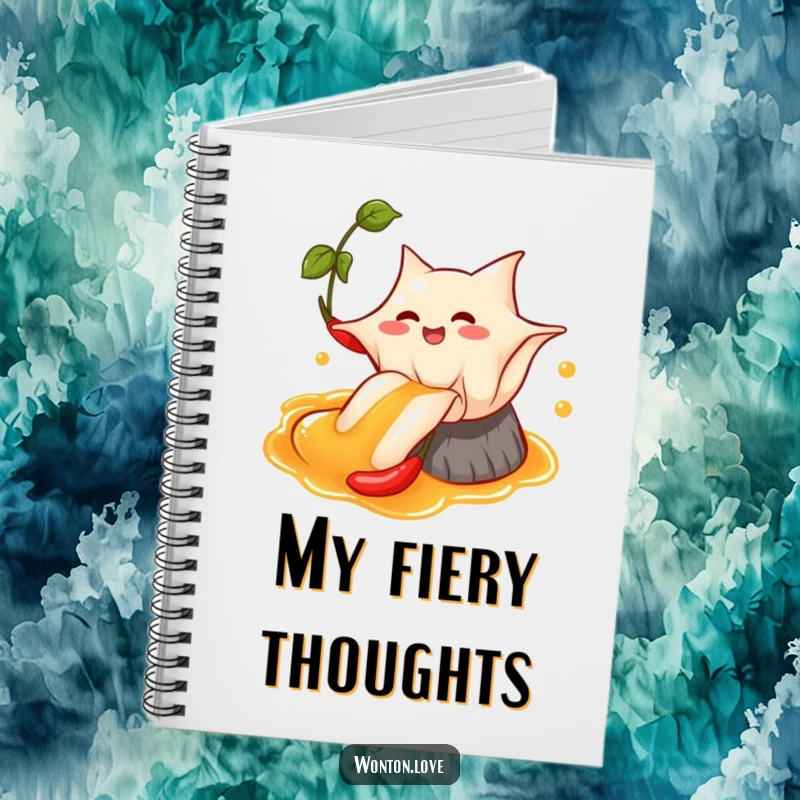 Funny Wonton Chili Oil Notebook with a wonton sliding down chili oil, great for journaling spicy thoughts.