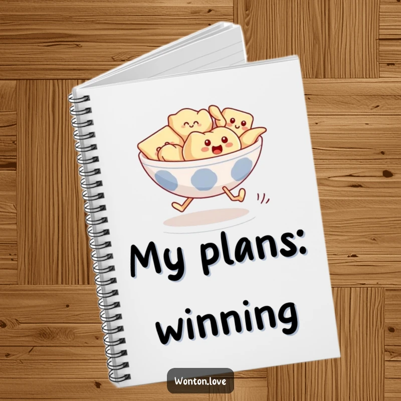 Funny Wonton Race Notebook featuring wontons with legs comically running, ready for your notes.