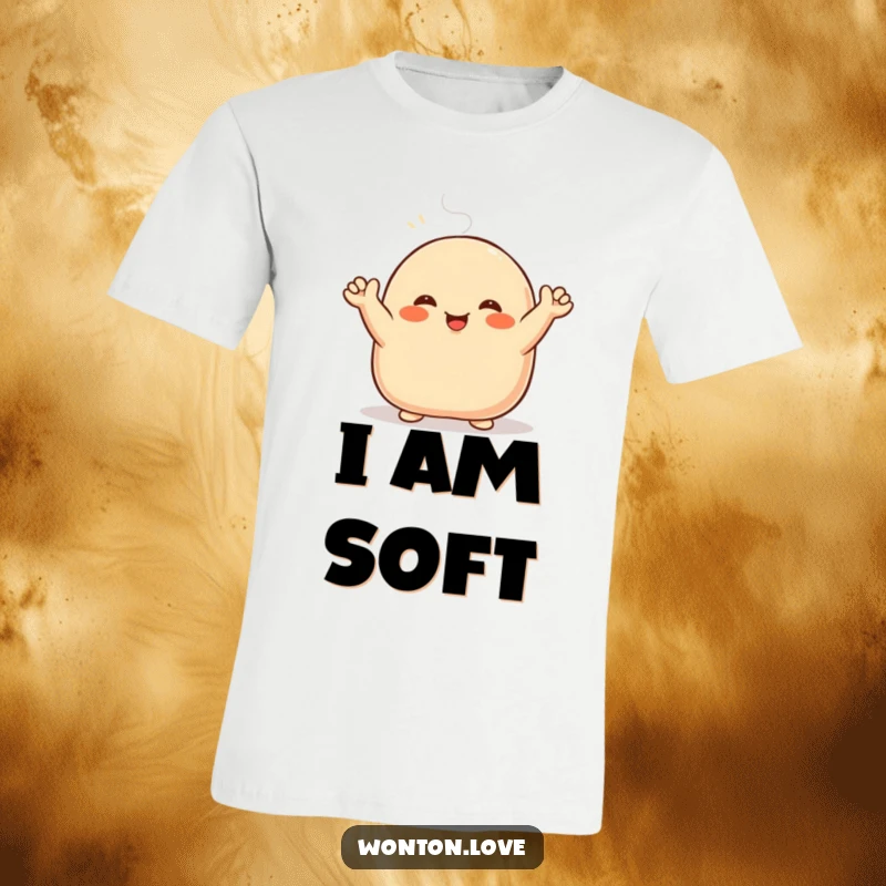 Funny Steamed Bun T-Shirt with a smiling cartoon bao character waving enthusiastically with its soft doughy arms.