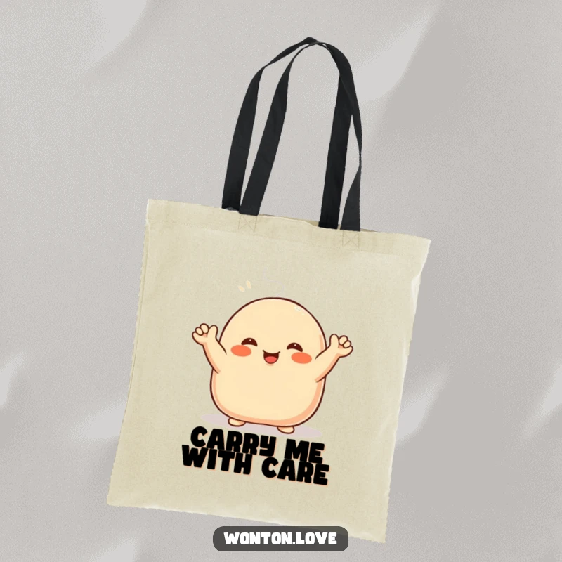 Funny Steamed Bun Tote Bag showcasing a smiling bao character with its doughy arms raised in a friendly wave.